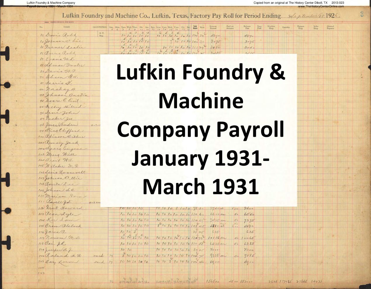 31 Lufkin Foundry & Machine Company Payroll January 1931 - March 1931