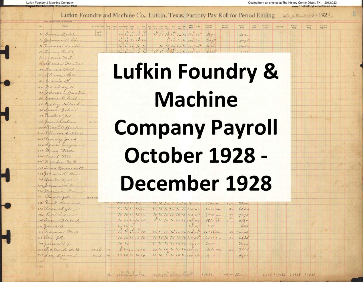 22 Lufkin Foundry & Machine Company October 1928 - December 1928