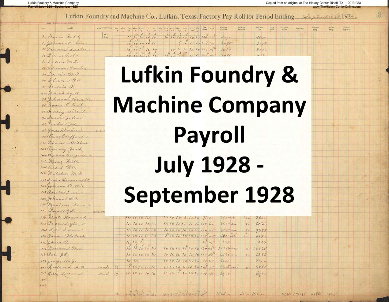 21 Lufkin Foundry & Machine Company July 1928 - September 1928