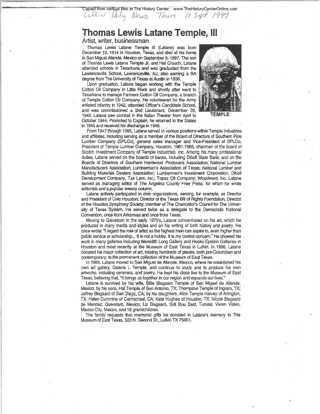 Latane Temple Biographical Information