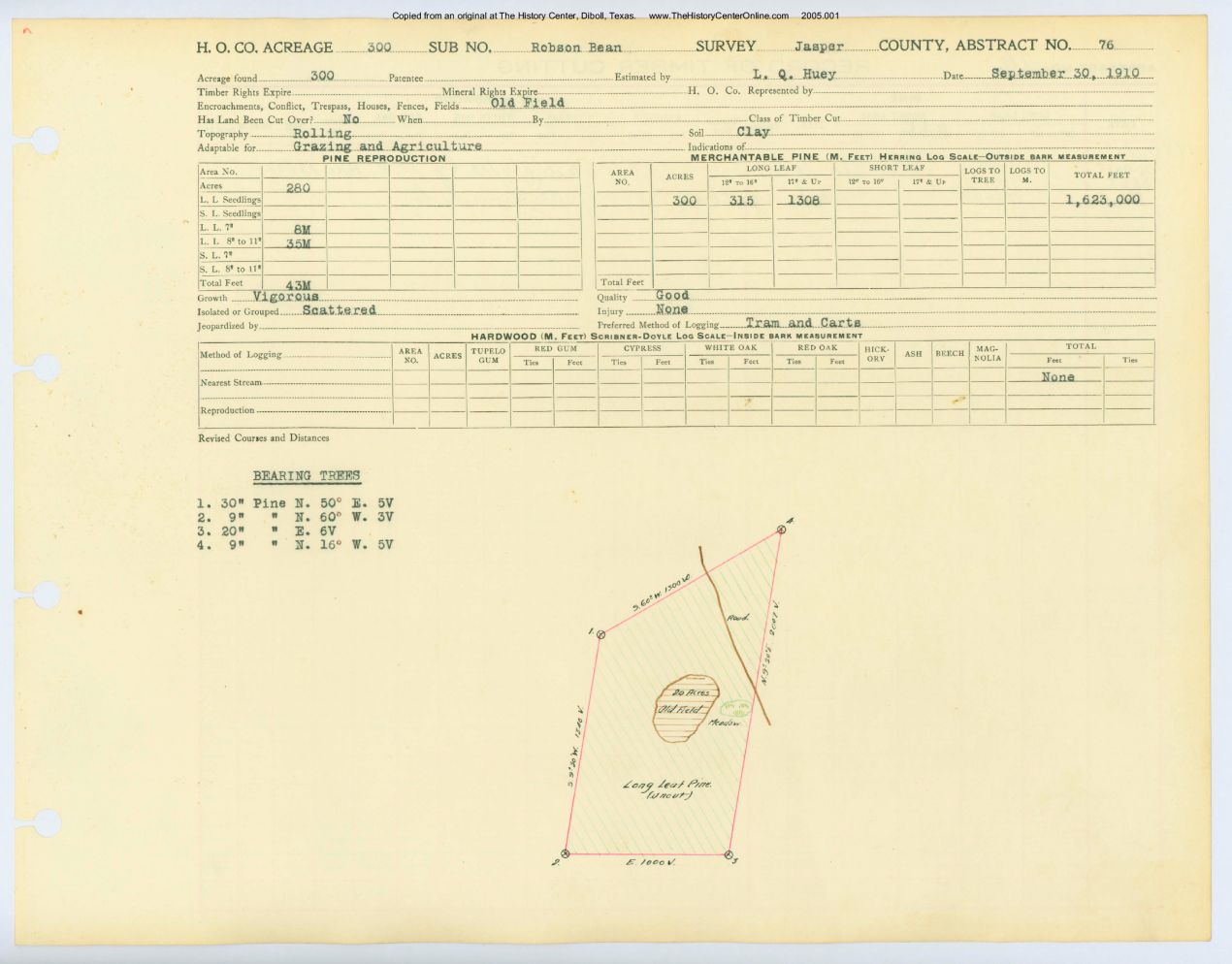 0050 Abstract 76, Bean Survey, front and back, Jasper County