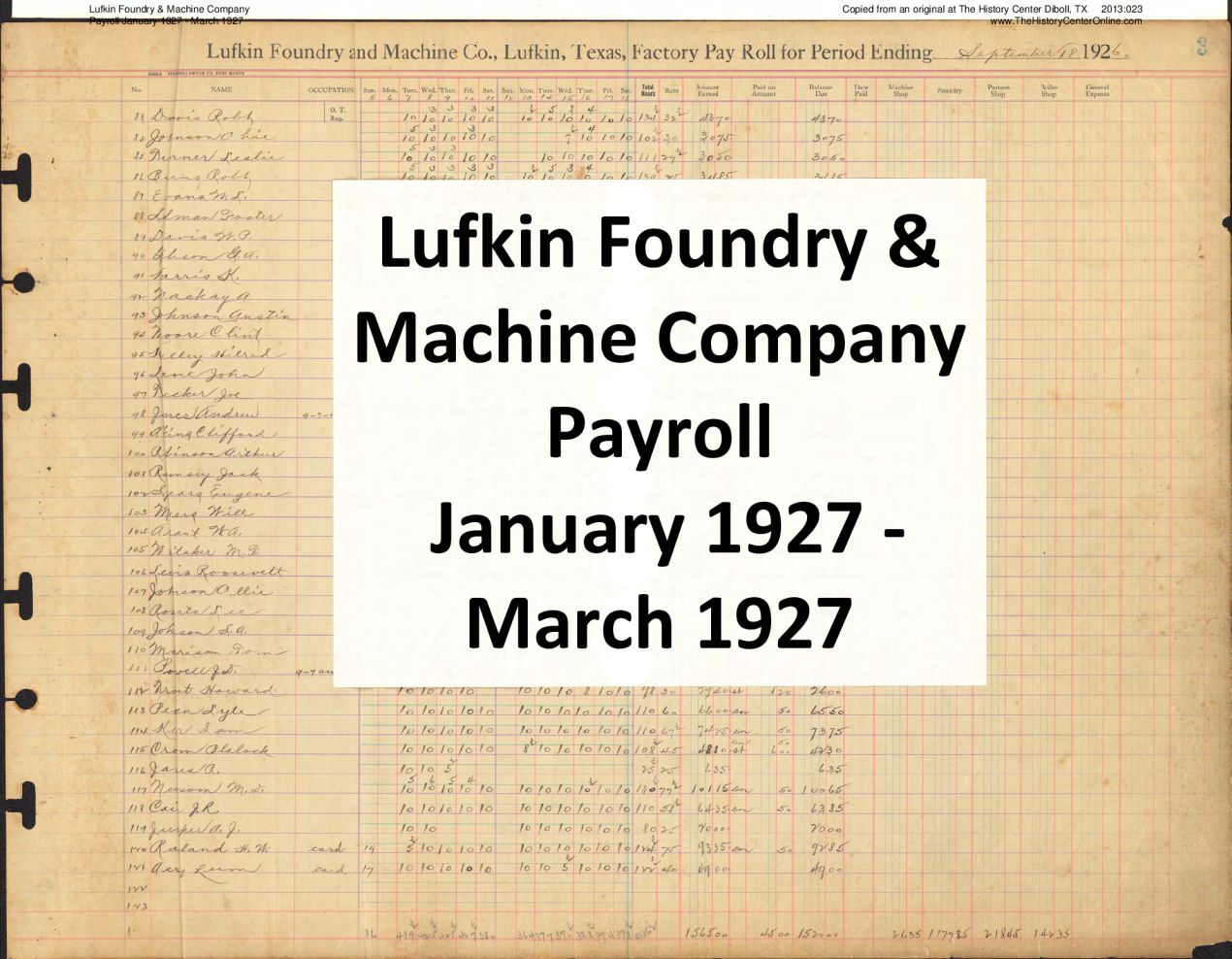 15 Lufkin Foundry& Machine Company Payroll January 1927 - March 1927