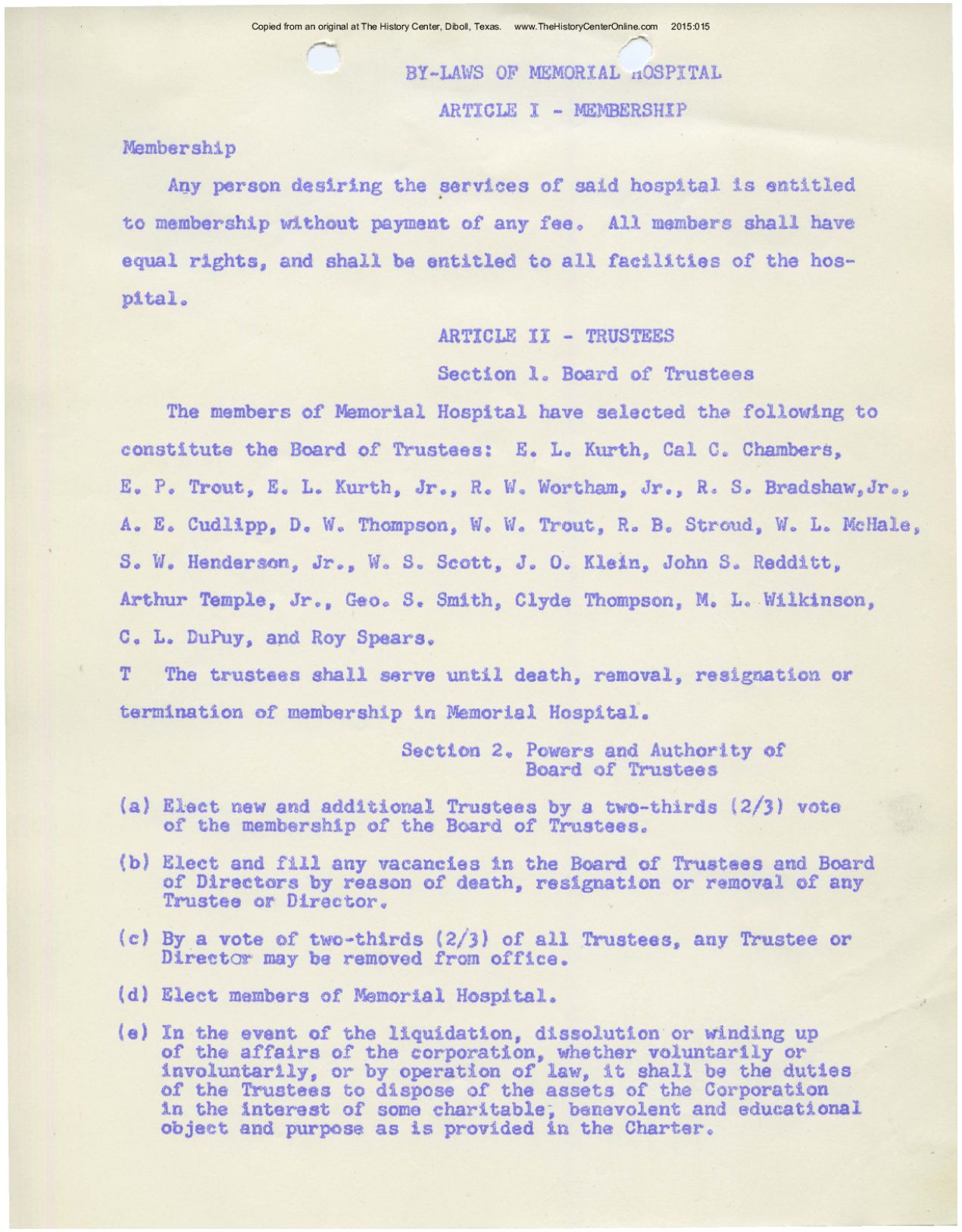 15 Memorial Hospital Bylaws 1951