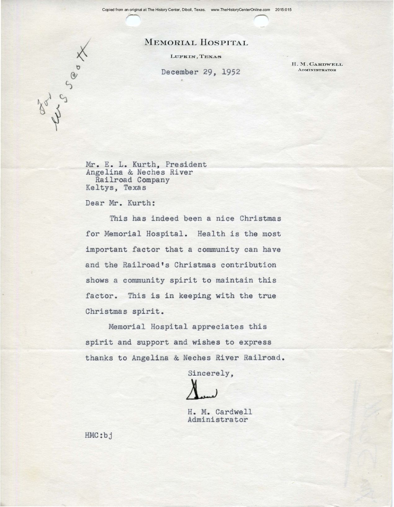 18 Memorial Hospital Correspondence 1952-1955