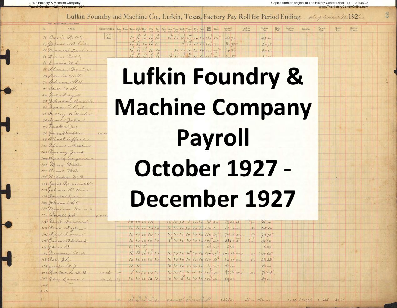 18 Lufkin Foundry & Machine Company October 1927 - December 1927