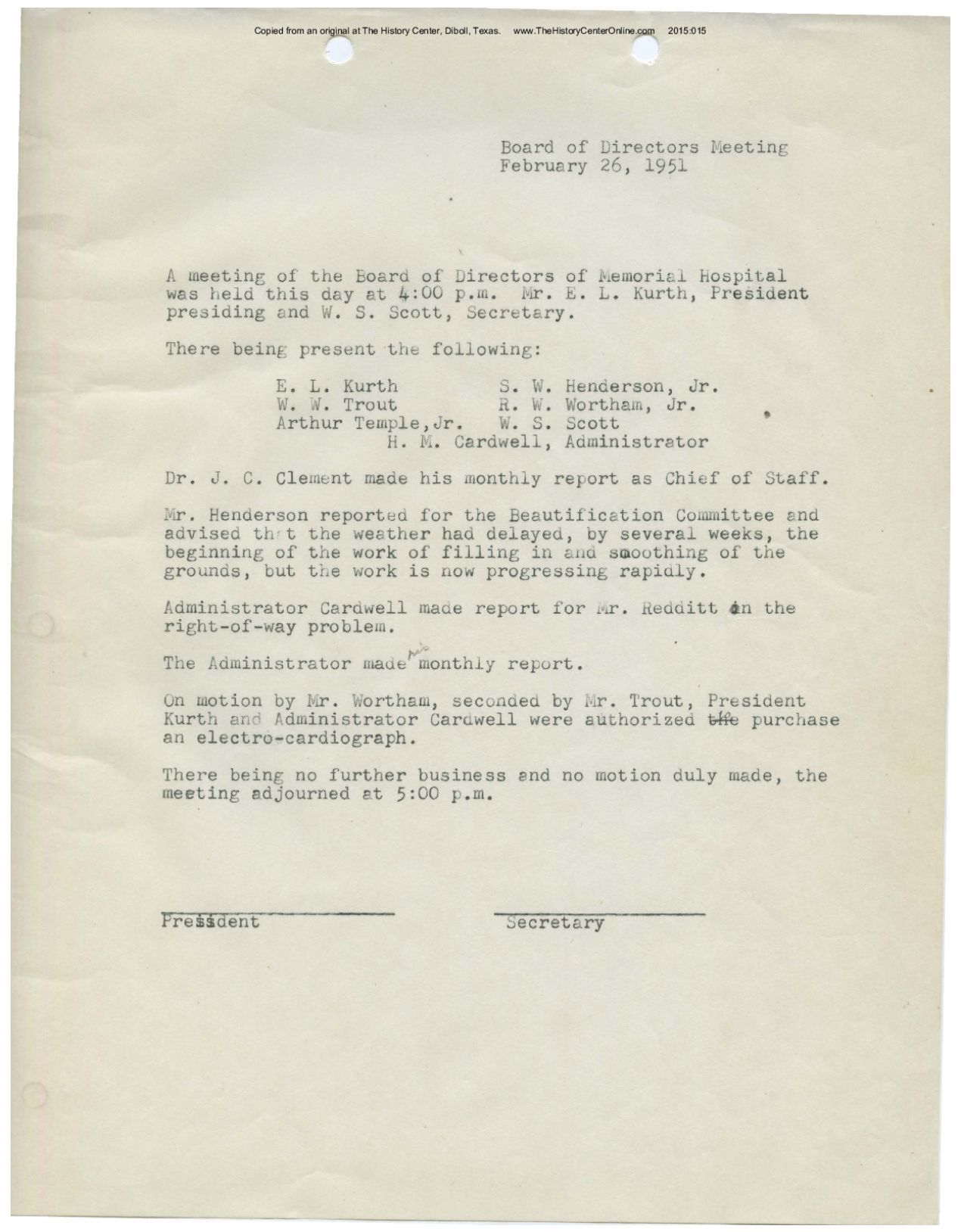 17 Memorial Hospital Correspondence 1951
