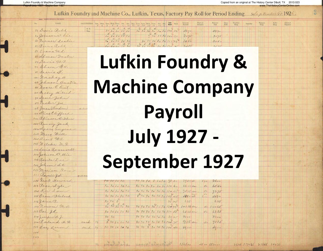 17 Lufkin Foundry & Machine Company July 1927 - September 1927