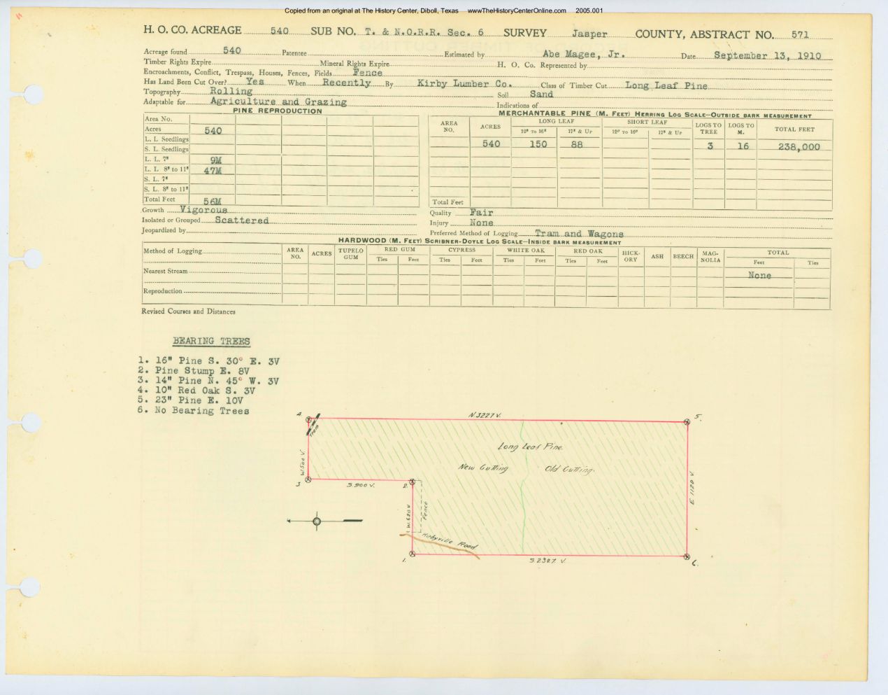 0297 Abstract 571, T.N.O.R.R. Survey, front and back, Jasper County