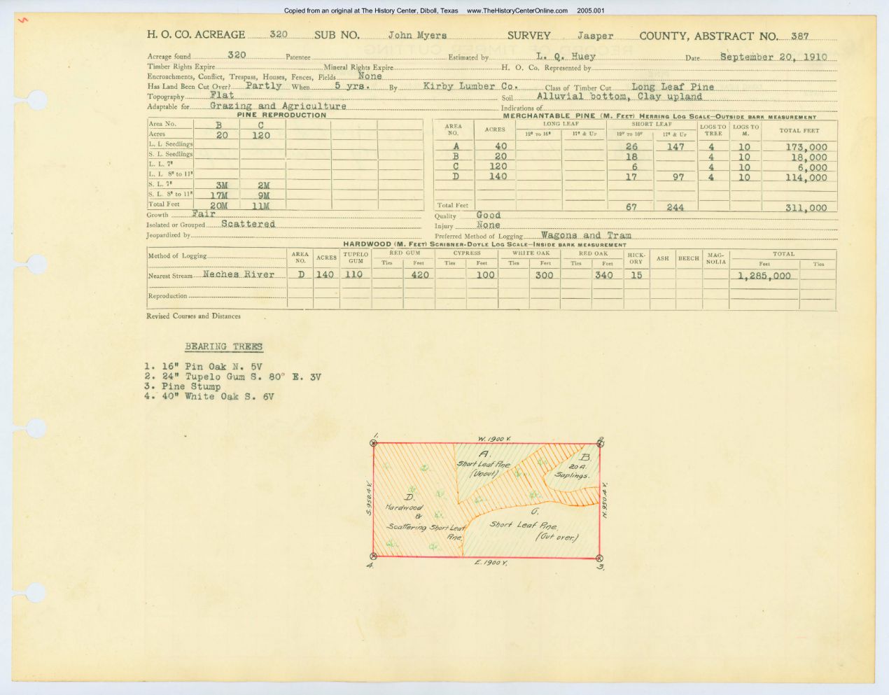 0225 Abstract 387, Myers Survey, front and back, Jasper County