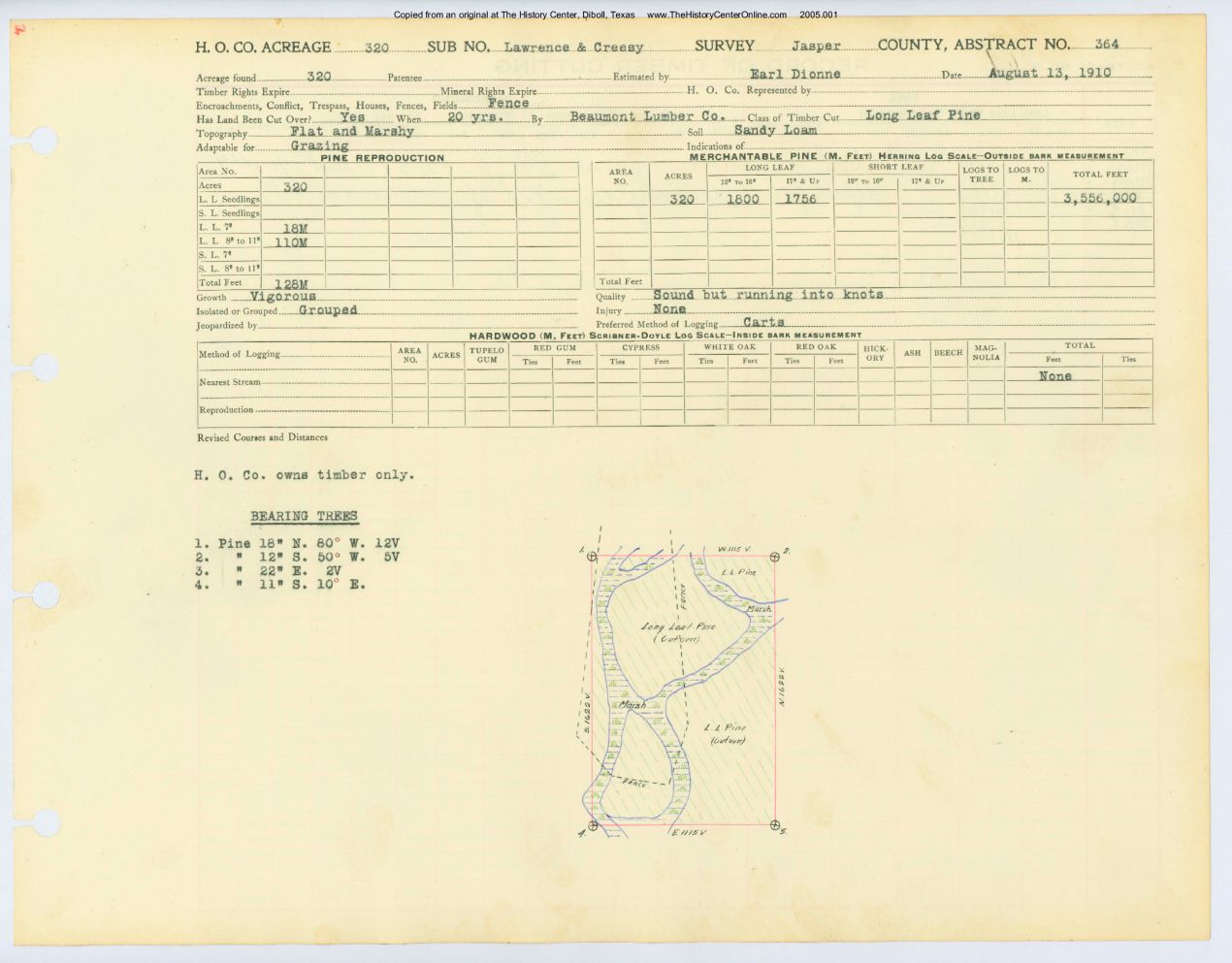 0218 Abstract 364, Lawrence Creesy Survey, front and back, Jasper County