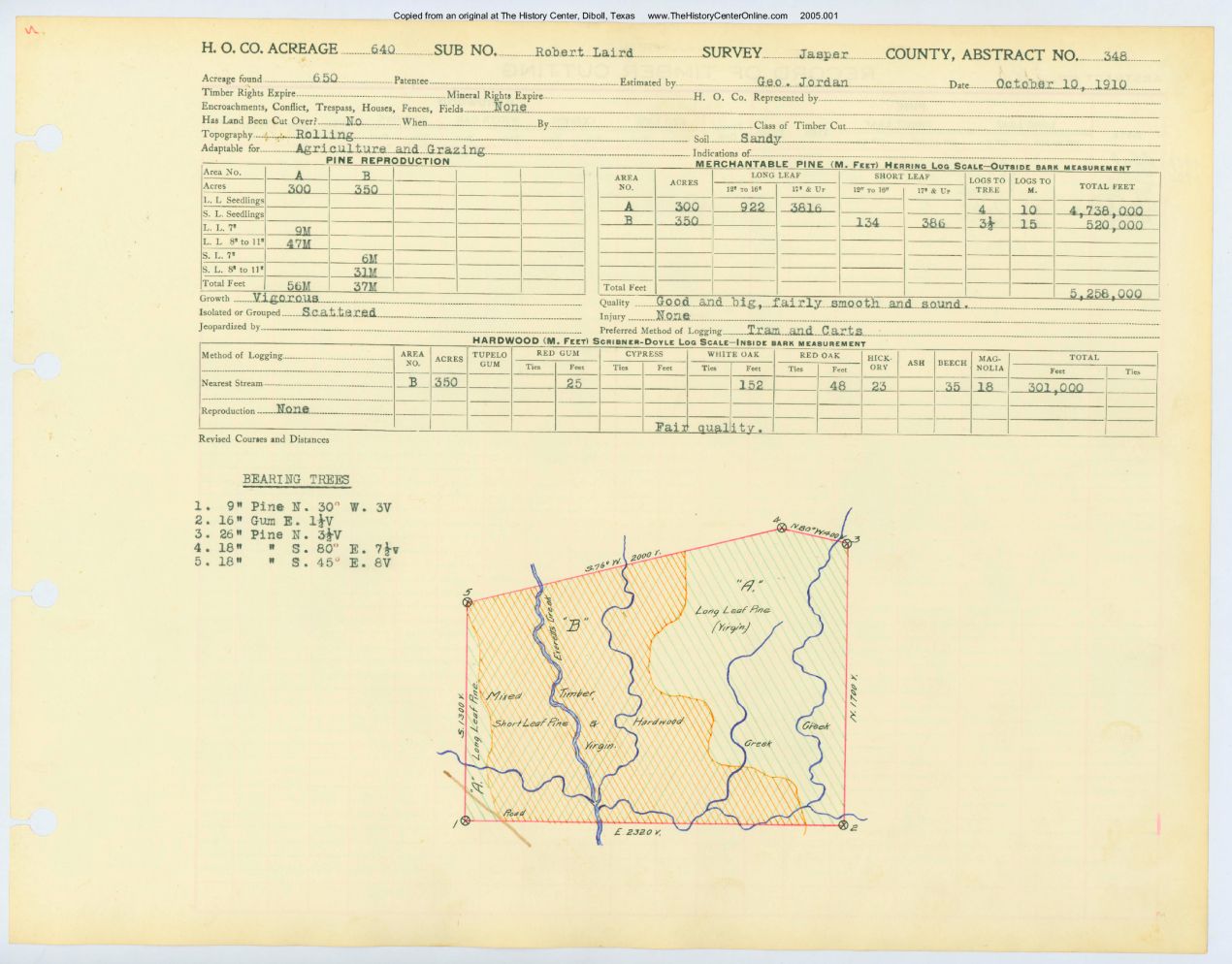 0211 Abstract 348, Laird Survey, front and back, Jasper County