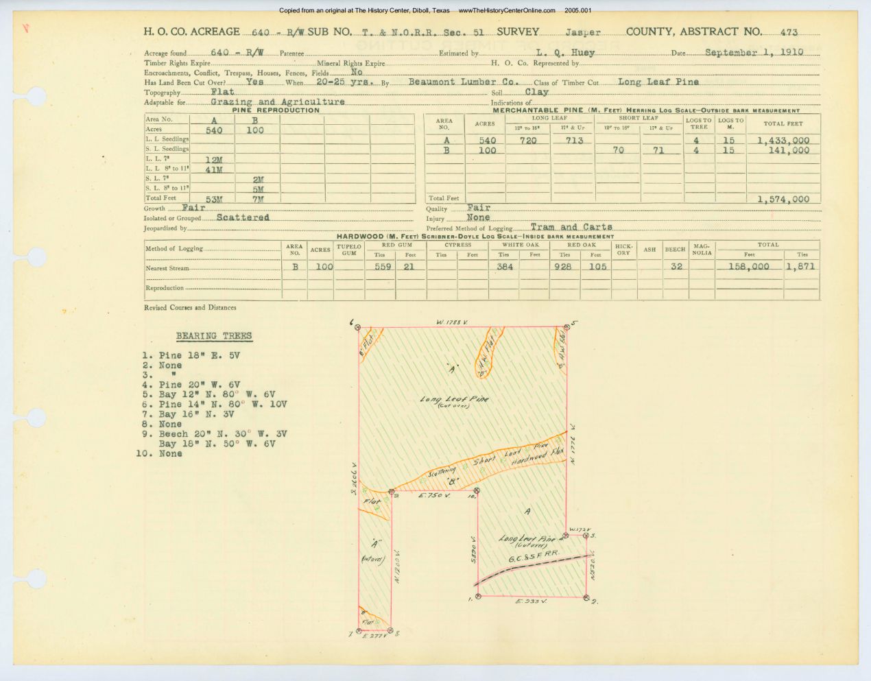 0256 Abstract 473, T.N.O.R.R. Survey, front and back, Jasper County