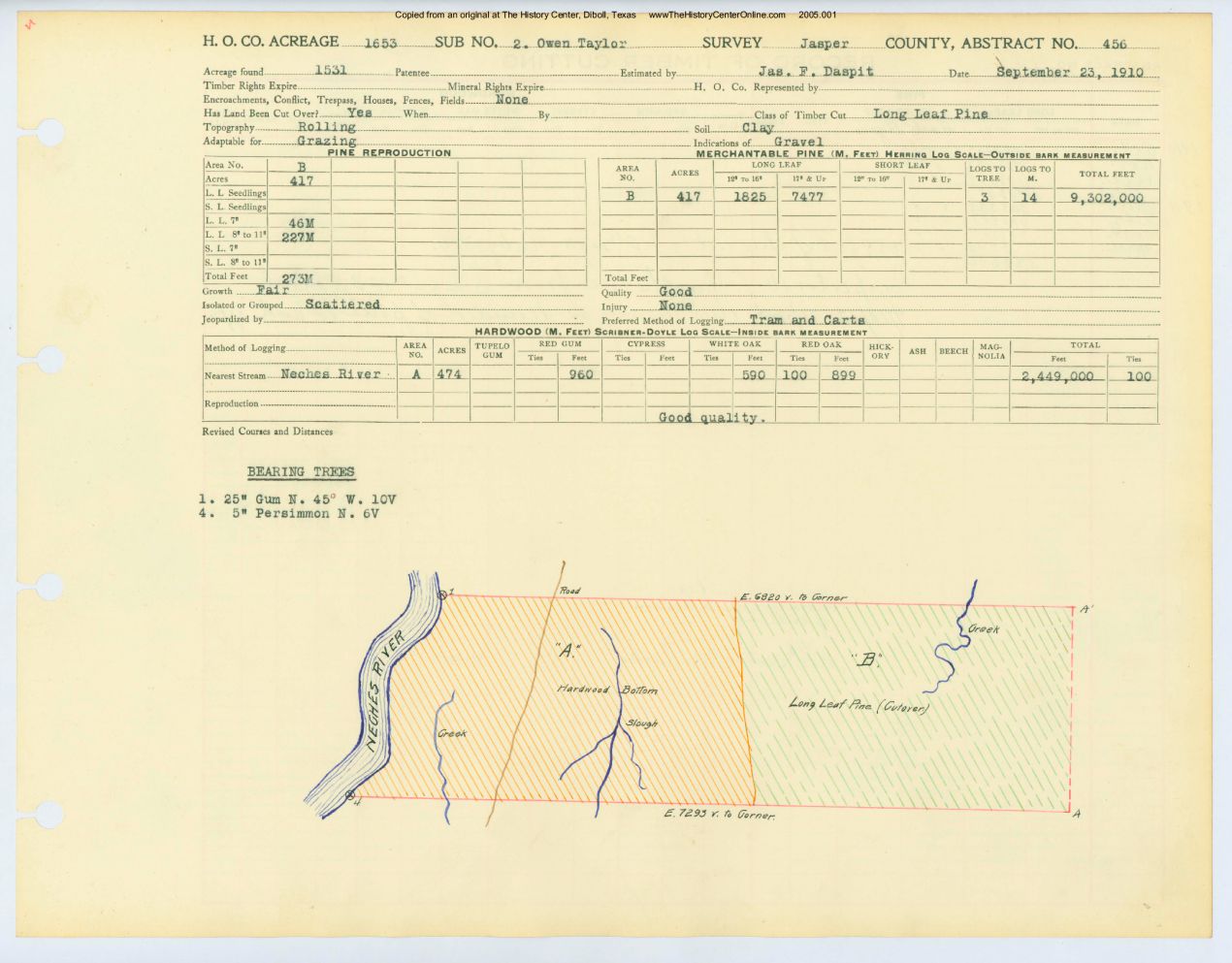 0248 Abstract 456, Taylor 2 Survey, front and back, Jasper County