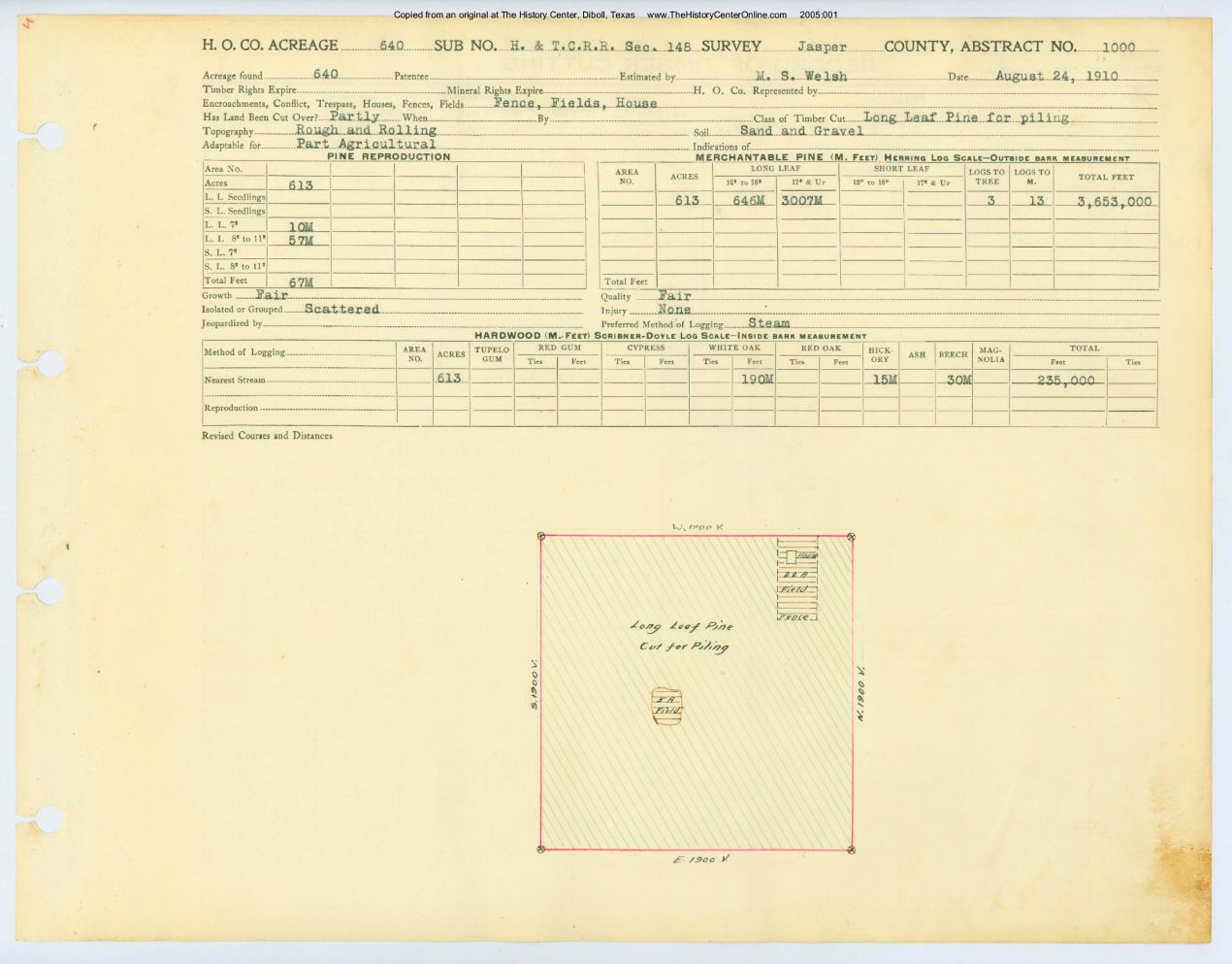 0436 Abstract 1000, H&amp;T.C.R.R. Survey, front and back, Jasper County