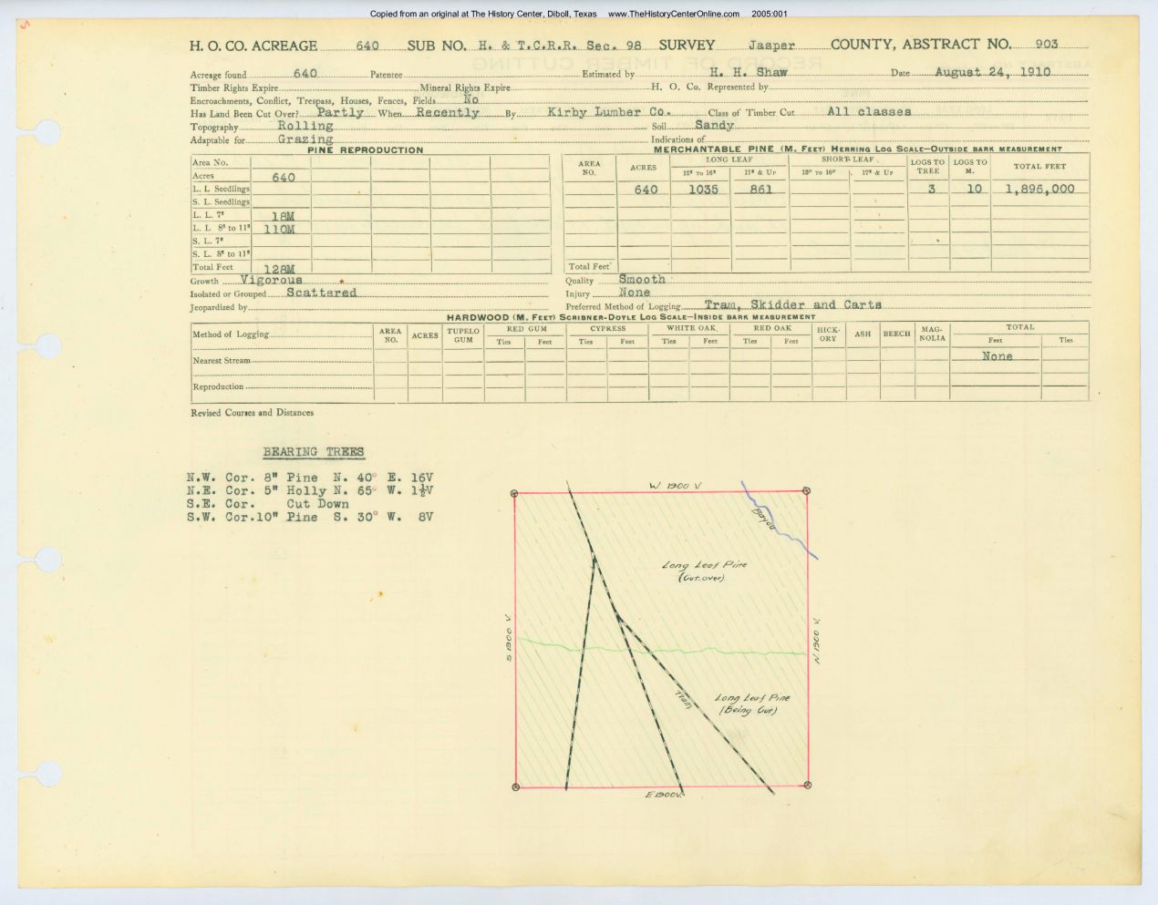 0396 Abstract 903, H&T.C.R.R. Survey, front and back, Jasper County