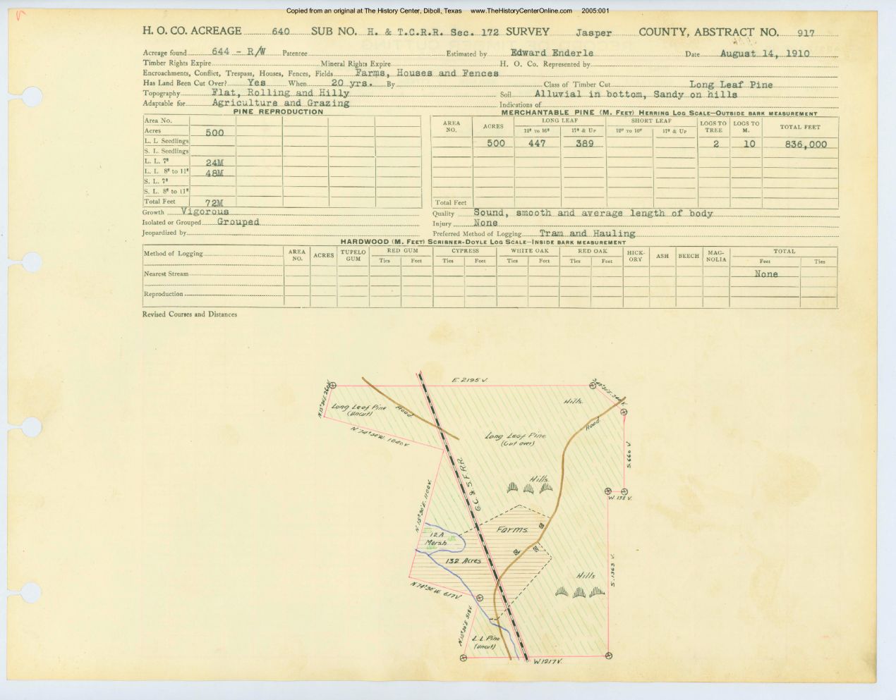 0410 Abstract 917, H&T.C.R.R. Survey, front and back, Jasper County