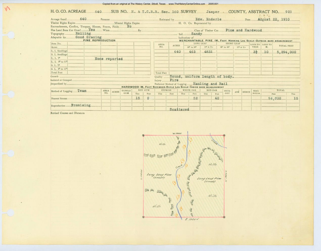 0416 Abstract 923, H&T.C.R.R. Survey, front and back, Jasper County