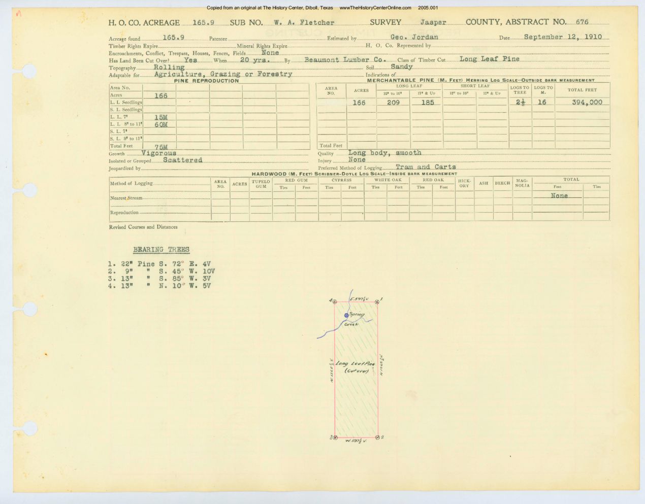 0347 Abstract 676, Fletcher Survey, front and back, Jasper County