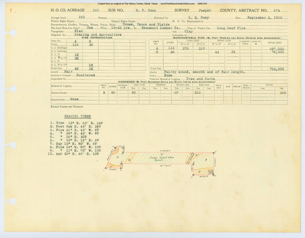 0346 Abstract 674, Conn Survey, front and back, Jasper County