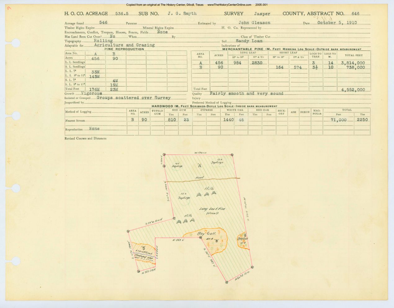 0336 Abstract 646, Smyth Survey, front and back, Jasper County