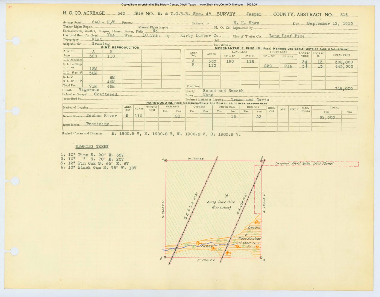 0375 Abstract 816, H&T.C.R.R. Survey, front and back, Jasper County