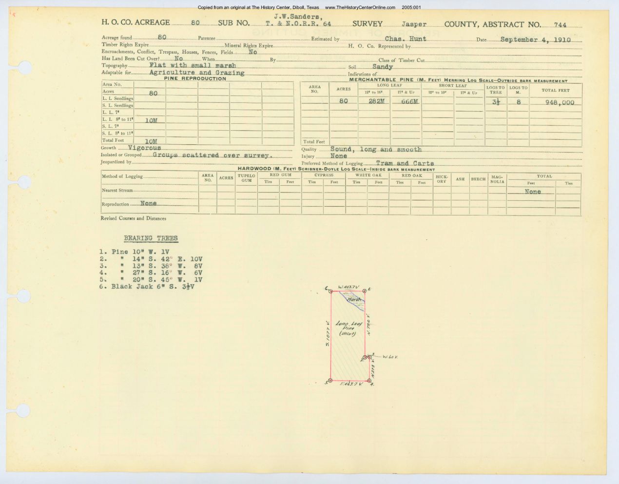 0365 Abstract 744, T&N.O Survey, front and back, Jasper County