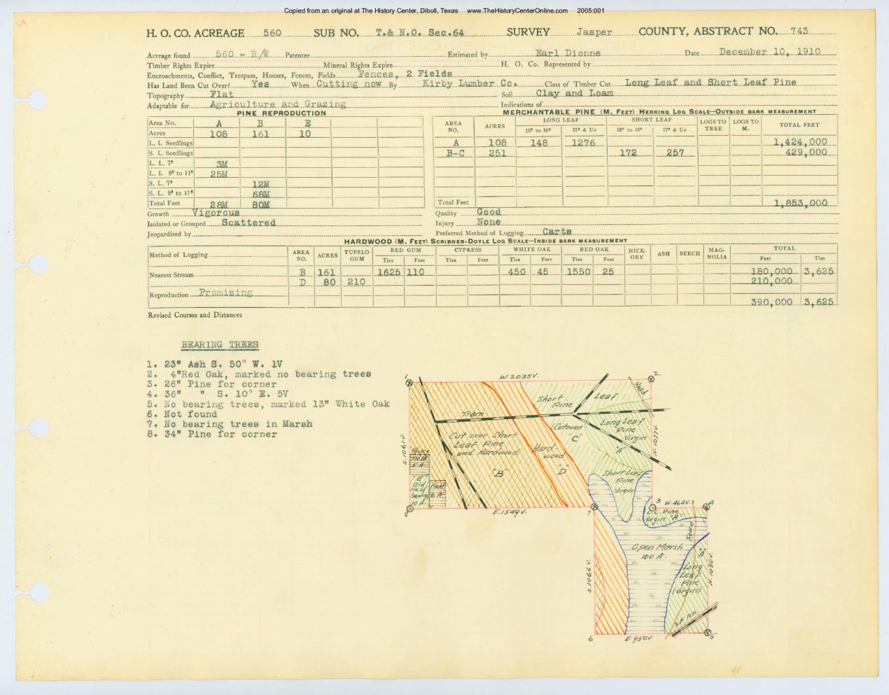 0364 Abstract 743, T&N.O. Survey, front and back, Jasper County