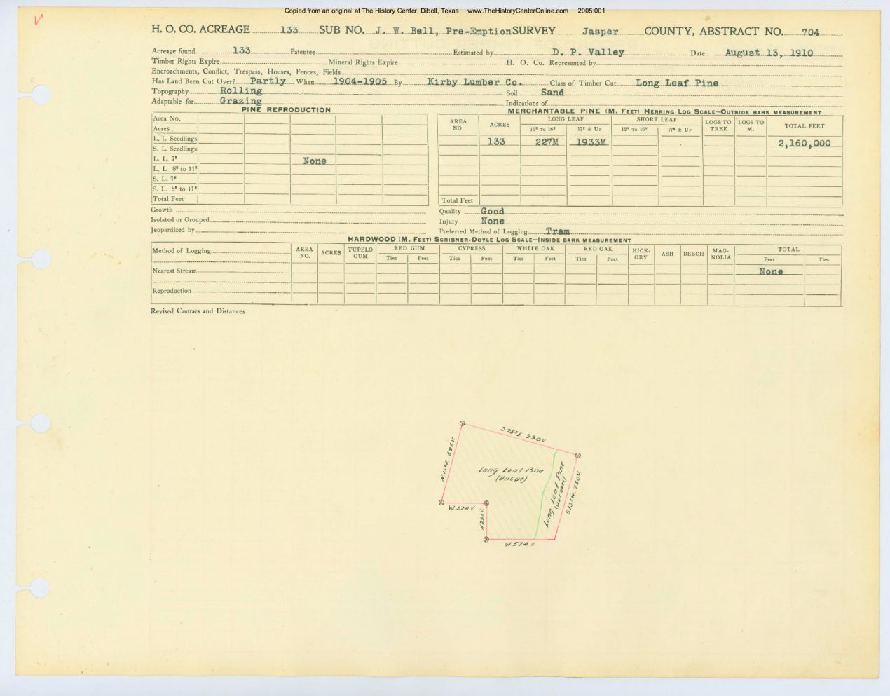 0355 Abstract 704, Bell Survey, front and back, Jasper County