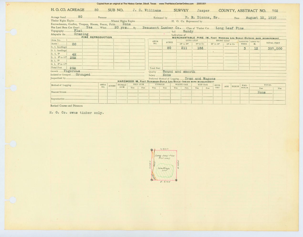 0354 Abstract 702, Williams Survey, front and back, Jasper County