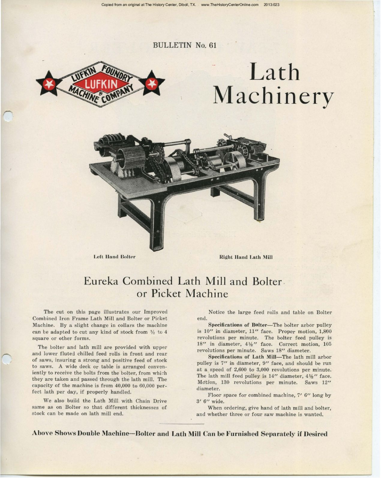 61 Bulletin 61, Lath Machinery